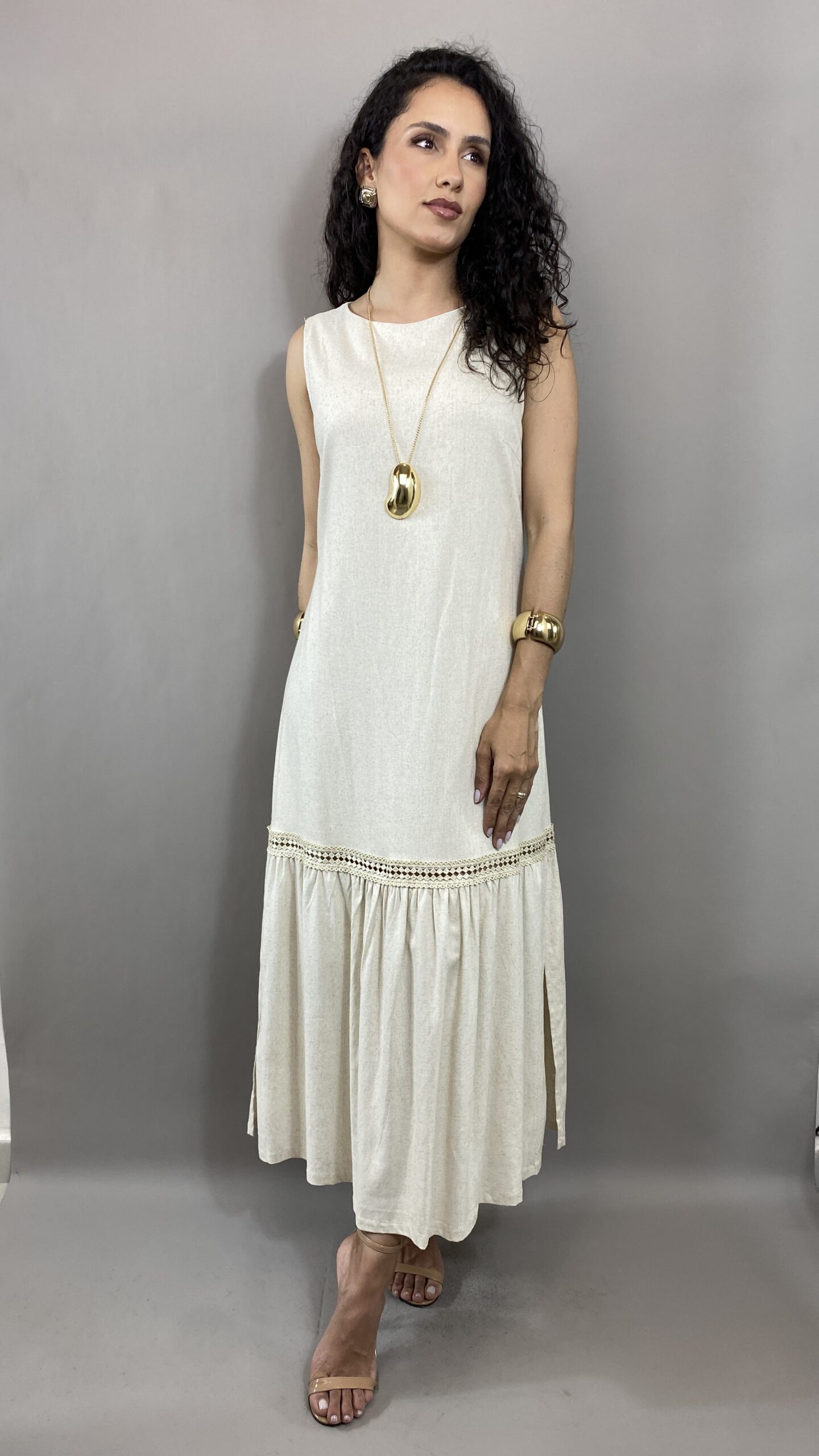 IMG_8771 VESTIDO LONGO FEMININO COM RENDA E BABADO NA BARRA - Imagem 1